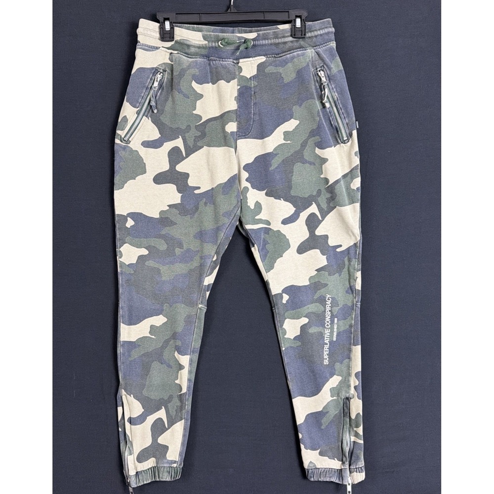 WESC Sweatpants Mens XS Womens S Green Camo Superlative Conspiracy Joggers Zip